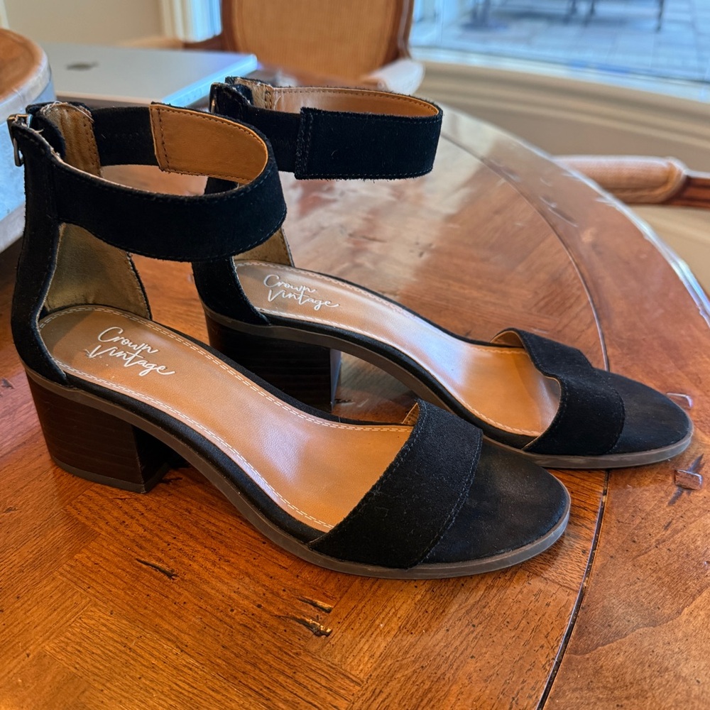 Crown Vintage Black Block Heel Sandals